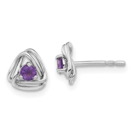 14k White Gold 3mm Round February/Amethyst Triangle Post Earrings