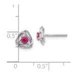 14k White Gold 3mm Round July/Lab Created Ruby Triangle Post Earrings - Image 4