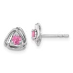 14k White Gold 3mm Round October/Pink Tourmaline Triangle Post Earrings