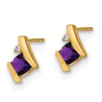 10k Yellow Gold Cushion Amethyst and Diamond Earrings - Image 2