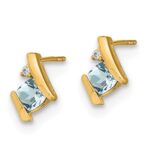 10k Yellow Gold Cushion Aquamarine and Diamond Earrings - Image 2