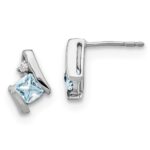 14k White Gold 4mm Cushion March/Aquamarine and Diamond Post Earrings