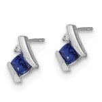 10k White Gold Cushion Cr. Sapphire and Diamond Earrings - Image 2