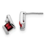 14k White Gold 4mm Cushion January/Garnet and Diamond Post Earrings