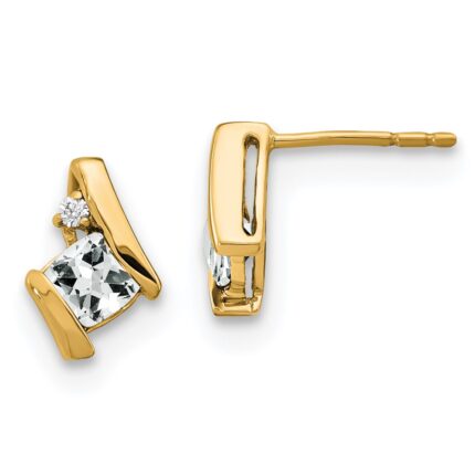 10k Yellow Gold Cushion White Topaz and Diamond Earrings