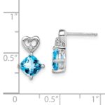 14k White Gold 6mm Cushion December/Blue Topaz and Diamond Heart Post Earrings - Image 2