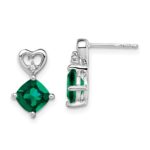 14k White Gold 6mm Cushion May/Lab Created Emerald and Diamond Heart Post Earrings