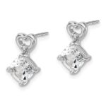 14k White Gold 6mm Cushion April/White Topaz and Diamond Heart Post Earrings - Image 2
