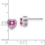 Sterling Silver Rhod-plated Created Pink Sapphire/Diamond Earrings - Image 3