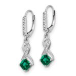 Sterling Silver Rhodium-plated Created Emerald and Diamond Earrings - Image 2