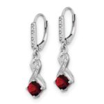 Sterling Silver Rhodium-plated Garnet and Diamond Earrings - Image 2