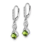 Sterling Silver Rhodium-plated Peridot and Diamond Earrings - Image 2