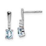 14k White Gold 5x3 Oval March/Aquamarine and Diamond Dangle Post Earrings