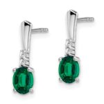 14k White Gold 5x3 Oval May/Lab Created Emerald and Diamond Dangle Post Earrings - Image 2