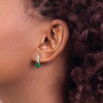 14k White Gold 5x3 Oval May/Lab Created Emerald and Diamond Dangle Post Earrings - Image 3