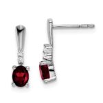 14k White Gold 5x3 Oval January/Garnet and Diamond Dangle Post Earrings