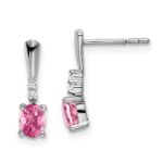 14k White Gold 5x3 Oval October/Pink Tourmaline and Diamond Dangle Post Earrings
