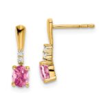 14K 5x3 Oval October/Pink Tourmaline and Diamond Dangle Post Earrings