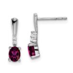 14k White Gold 5x3 Oval June/Rhodolite Garnet and Diamond Dangle Post Earrings