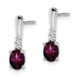 14k White Gold 5x3 Oval June/Rhodolite Garnet and Diamond Dangle Post Earrings - Image 2