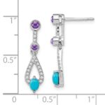 14k White Gold Turquoise/Amethyst/White Topaz Dangle Earrings - Image 4