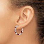 14k White Gold Garnet and Diamond Hoop Earrings - Image 3