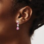 14k White Gold Lab Created Pink Sapphire and Opal Dangle Post Earrings - Image 3