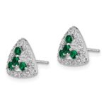 14k White Gold 3/8 carat Lab Grown Diamond VS/SI+ G+ and Created Emerald Complete Triangle Post Earrings - Image 2