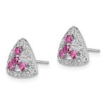 Pure Serenity 14k White Gold 3/8 carat Lab Grown Diamond VS/SI+ G+ and Lab Created Pink Sapphire Triangle Post Earrings - Image 2