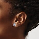 14k White Gold 3/8 carat Lab Grown Diamond VS/SI+ G+ and Created Sapphire Complete Triangle Post Earrings - Image 3