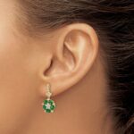 14k 3/8 carat Lab Grown Diamond VS/SI+ G+ and Created Emerald Complete Dangle Post Earrings - Image 3