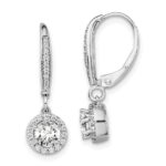 14k White Gold 1 carat Lab Grown Diamond VS/SI+ G+ Complete Round Halo Drop Leverback Earrings
