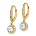 14k 1 carat Lab Grown Diamond VS/SI+ G+ Complete Round Halo Drop Leverback Earrings - Image 2
