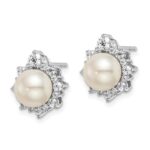 14k White Gold 5/8 carat Lab Grown Diamond VS/SI+ G+ and 7.00 mm Round Freshwater Cultured Pearl Complete Fashion Post Earrings - Image 2