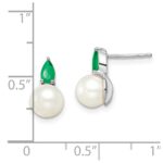 14k White Gold 6-7mm White Round Freshwater Cultured Pearl and .60EM Pear Emerald Post Earrings - Image 4