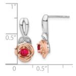 14K Two-tone White and Rose Gold Ruby and Diamond Flower Post Earrings - Image 3