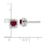 10k White Gold 1/10 carat Lab Grown Diamond VS/SI+ G+ and Created Ruby Complete Square Halo Post Earrings - Image 4
