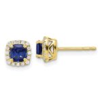 10k 1/10 carat Lab Grown Diamond VS/SI+ G+ and Created Sapphire Complete Square Halo Post Earrings