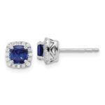 14k White Gold 1/10 carat Lab Grown Diamond VS/SI+ G+ and Created Sapphire Complete Square Halo Post Earrings