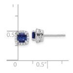 10k White Gold 1/10 carat Lab Grown Diamond VS/SI+ G+ and Created Sapphire Complete Square Halo Post Earrings - Image 4