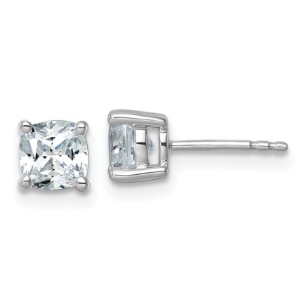14k White Gold 1 1/2 carat Lab Grown Diamond VS/SI+ G+ Cushion Complete Four Prong Stud Earrings