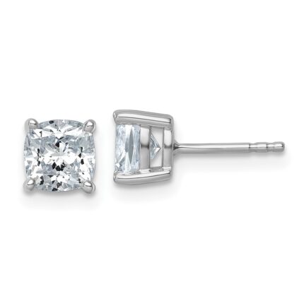 14k White Gold 2 carat Lab Grown Diamond VS/SI+ G+ Cushion Complete Four Prong Stud Earrings