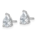 14k White Gold 1 carat Lab Grown Diamond VS/SI+ G+ Complete Pear Three Prong Stud Earrings - Image 2