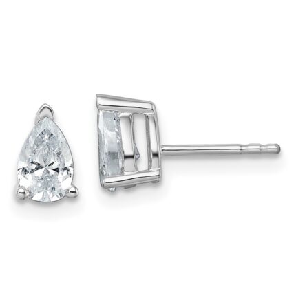 14k White Gold 1 carat Lab Grown Diamond VS/SI+ G+ Complete Pear Three Prong Stud Earrings