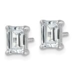 14k White Gold 2 carat Lab Grown Diamond VS+ F+ Emerald Complete Four Prong Stud Earrings - Image 2