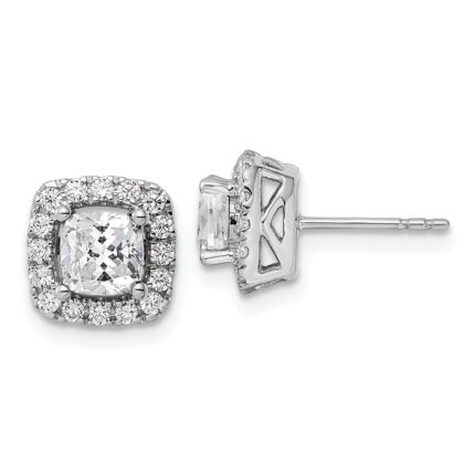 14k White Gold 3/8 carat Lab Grown Diamond VS/SI+ G+ April Birthstone White Sapphire Halo Post Earrings
