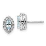 14k White Gold 1/5 carat Lab Grown Diamond VS/SI+ G+ and Aquamarine March Birthstone Post Earrings