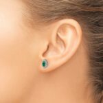 14k White Gold 1/5 carat Lab Grown Diamond VS/SI+ G+ and Lab Created Emerald May Birthstone Post Earrings - Image 3