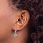 Pure Serenity 14k White Gold 1/5 carat Lab Grown Diamond VS/SI+ G+ and Lab Created Paraiba Leverback Dangle Earrings - Image 3