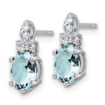 14K White Gold Diamond and 7x5 Oval March/Aquamarine Post Earrings - Image 2